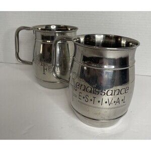 Florida Renaissance Festival Silver Beer Stein Cups 32oz Set Of 2